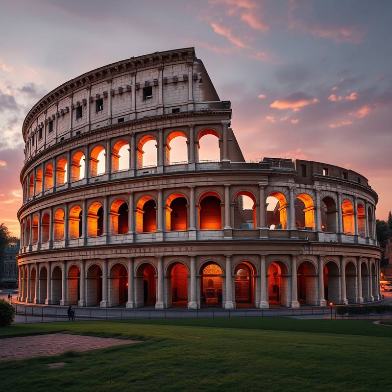 El Coliseo romano al amanecer en Roma.