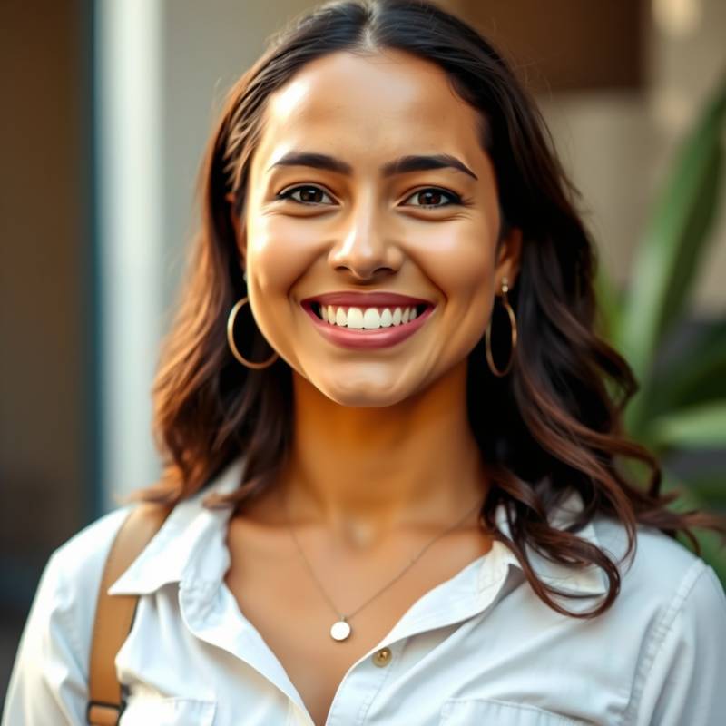 Imagen de Sofía Martínez, nuestra experta en destinos exóticos, sonriendo y mostrando entusiasmo por su trabajo.