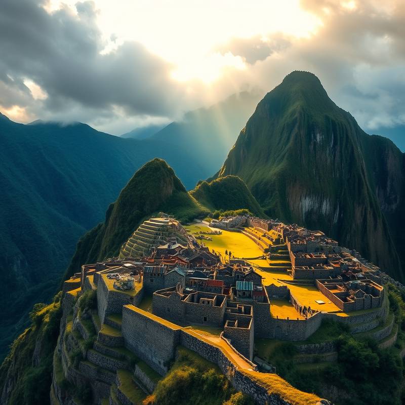 Vista de Machu Picchu entre las montañas de Perú.
