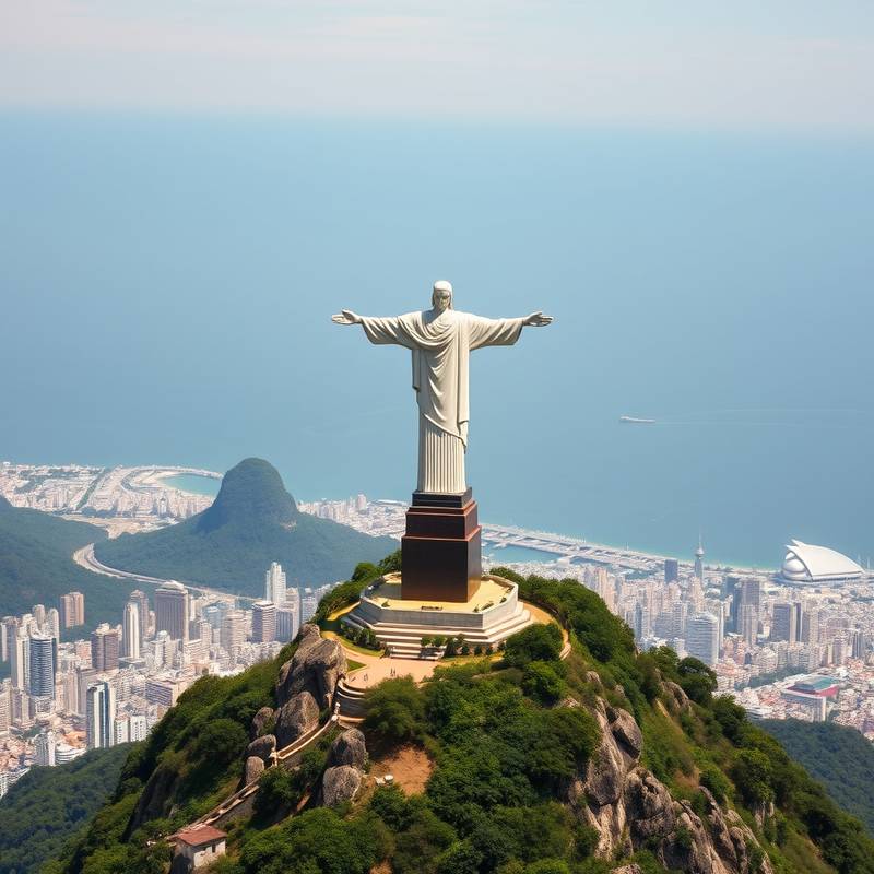Vista panorámica de Río de Janeiro con el Cristo Redentor en la cima del Corcovado.